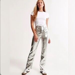 Abercrombie 90s Ultra High‎ Rise Silver Metallic High-Waisted Pants